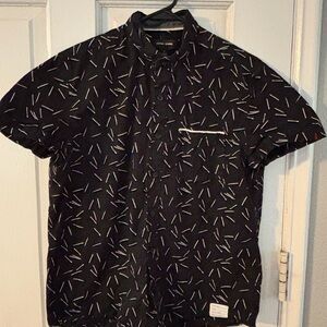 Adam Levine Collection Black Short-Sleeve Button-Up with Multicolor Dash Print